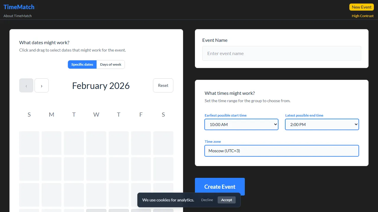 timematch.us - Simple Meeting Time Zone Planner screenshot