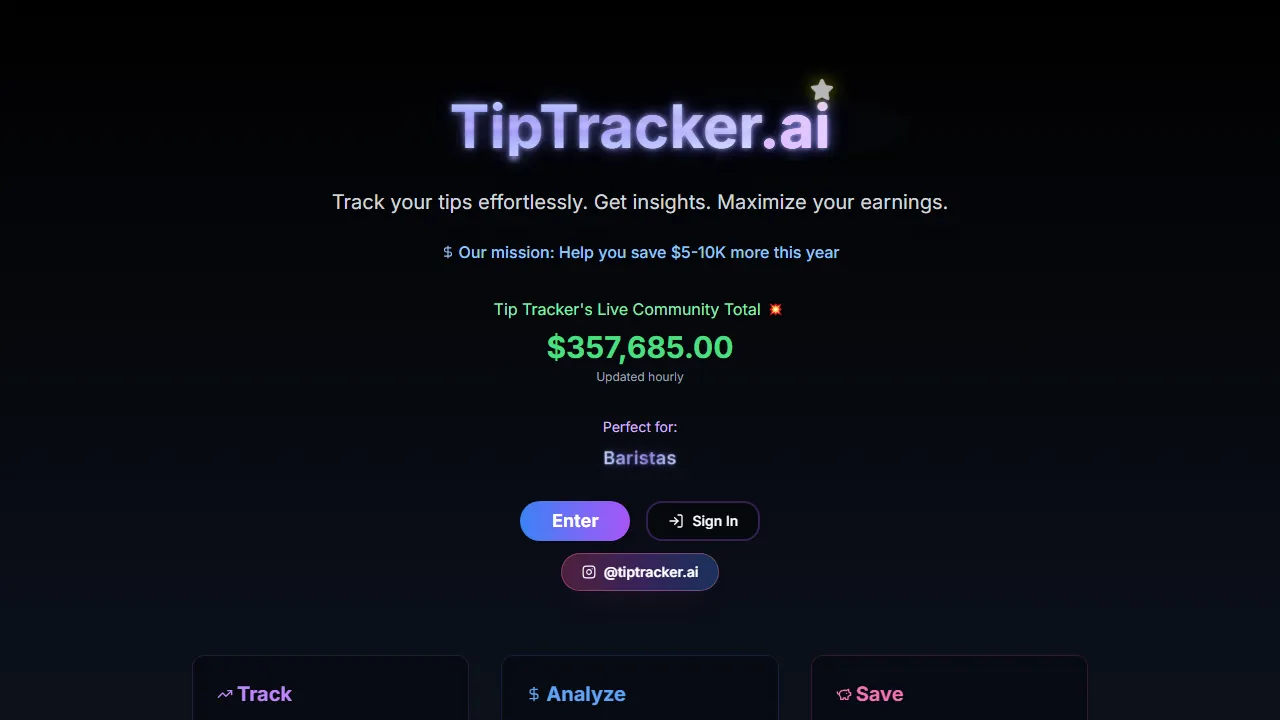tiptracker.ai - Best Tip Tracking App to Maximize Income screenshot
