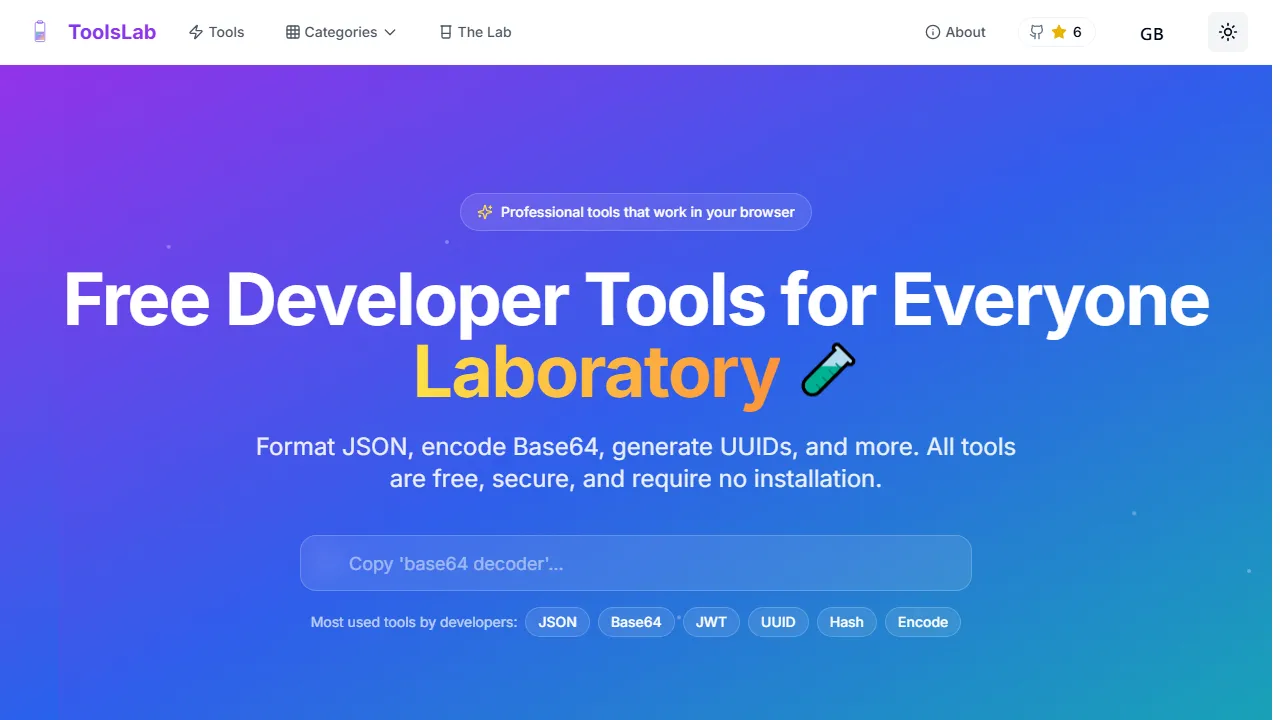 toolslab.dev - Free Online Developer Tools No Account Needed screenshot