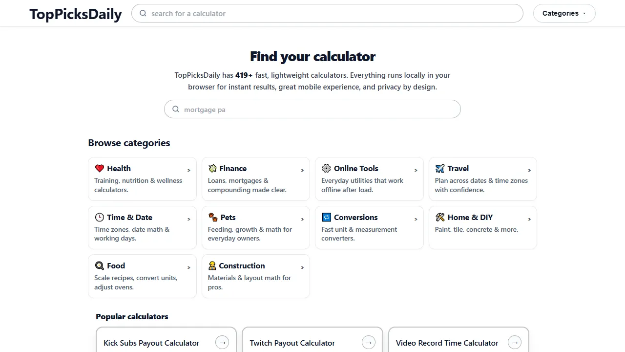 toppicksdaily.io - Free Online Percentage Calculator and Tools screenshot