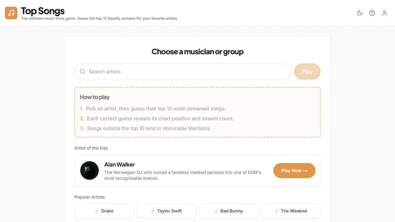 topsongs.io - Free Music Trivia Game Online screenshot