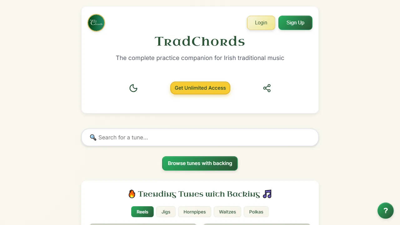 tradchords.org - Free Chord Progression Resource for Musicians screenshot