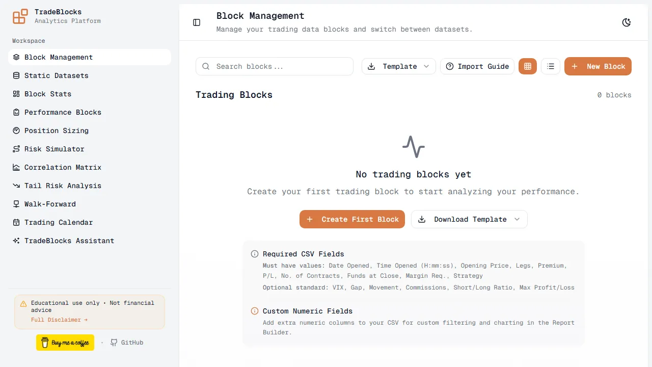 tradeblocks.io - Backtesting Analysis Tool with Statistical screenshot