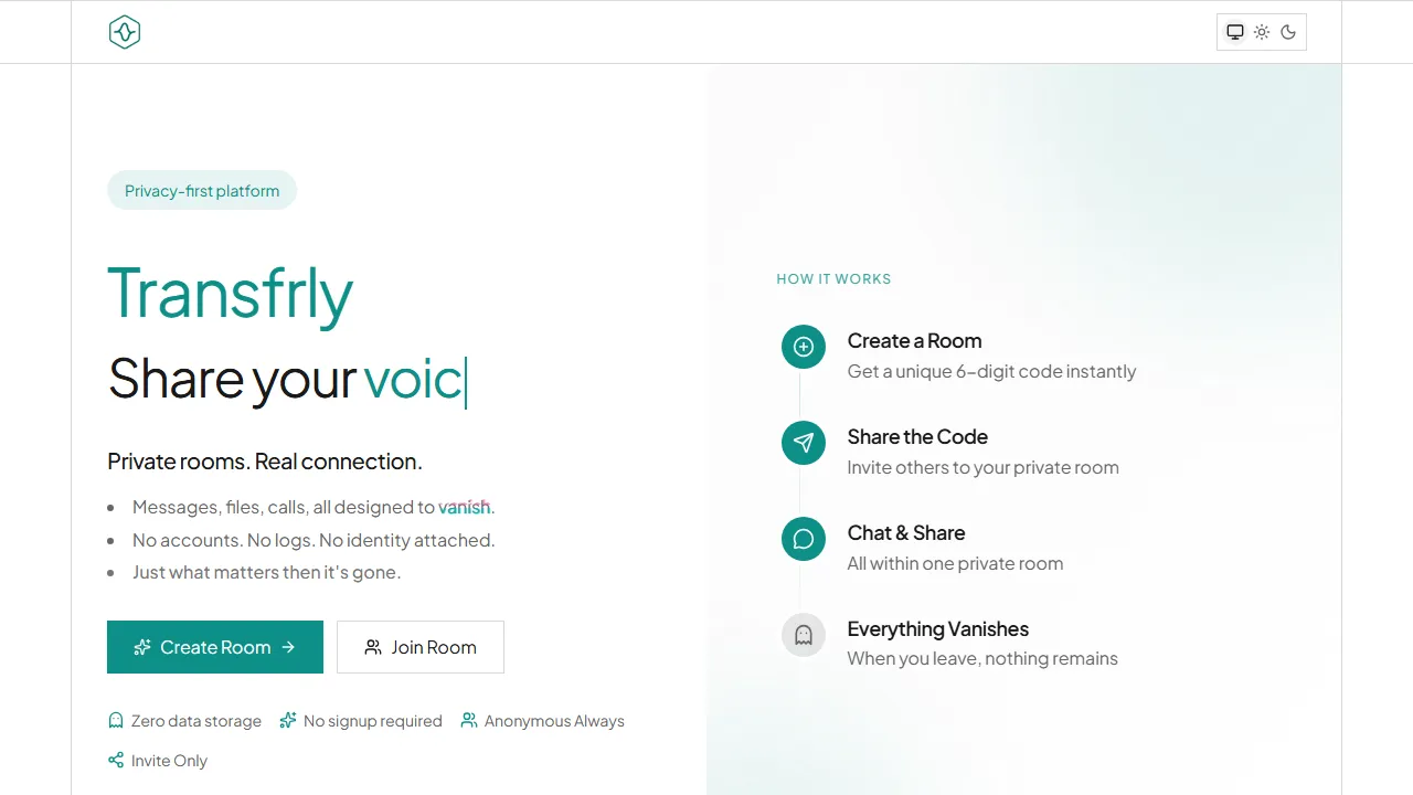 transfrly.com - Secure Ephemeral Chat Rooms Online screenshot
