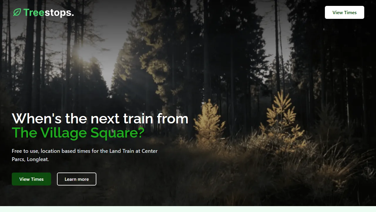 treestops.co.uk - Land Train Departure Time Tracker screenshot