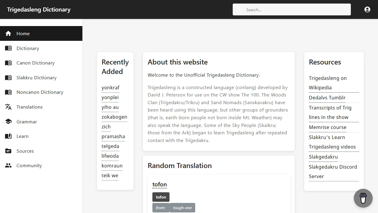 trigedasleng.net - Free Open Source Language Dictionary screenshot