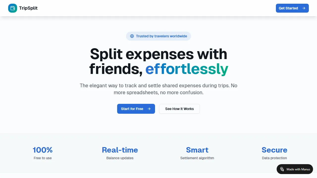tripsplit-dhincxne.manus.space - Simple Tripsplitter for Effortless Expense screenshot