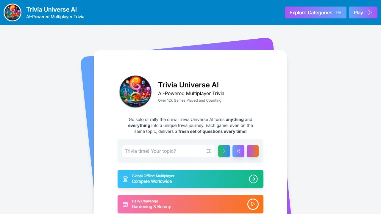 triviauniverseai.com - Trivia Crack Game to Test Your Knowledge screenshot
