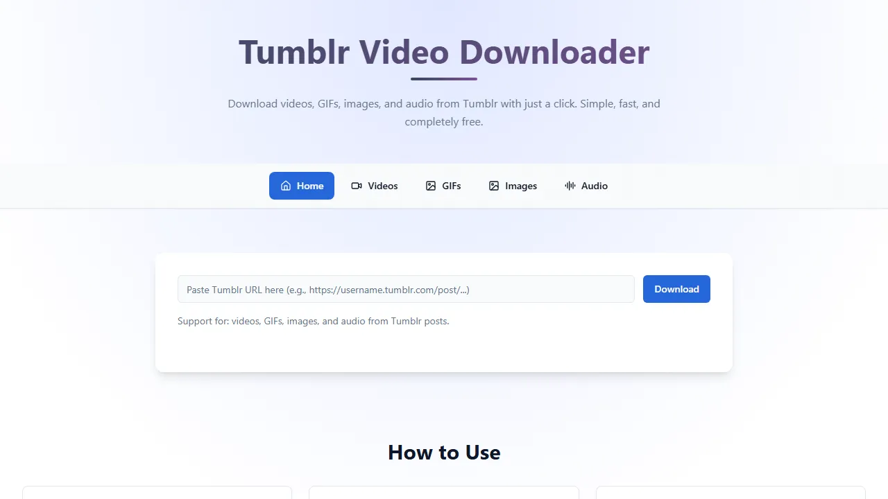 tumblrvideodownloader.com - Tumblr Video, GIF, Image, Audio Downloader screenshot