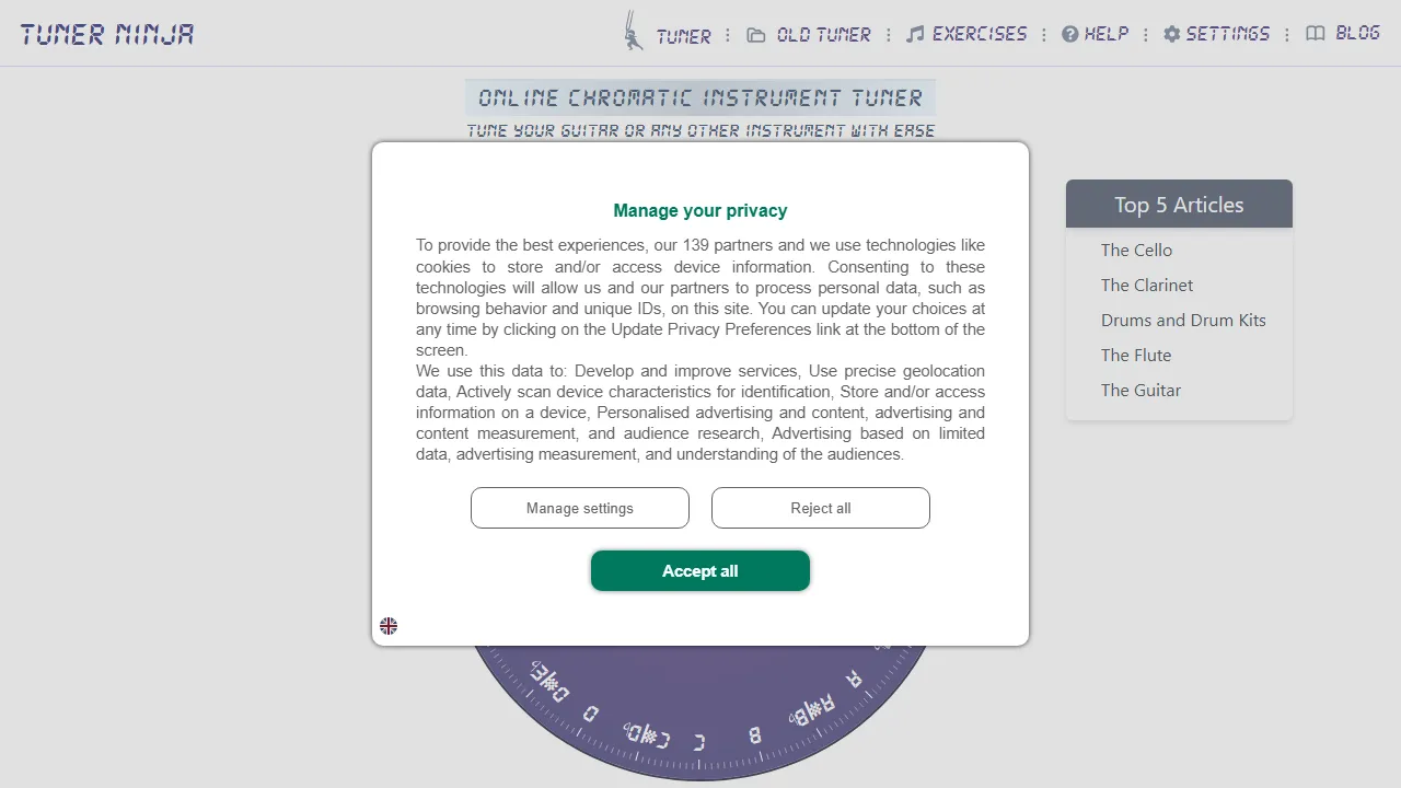 tuner.ninja - Free Online Guitar Tuner Tool screenshot