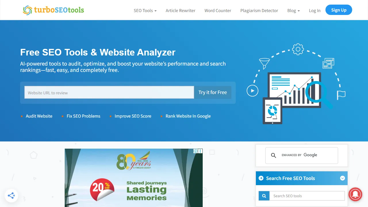 turboseotools.com - Free SEO Check and Backlink Checker Tool screenshot