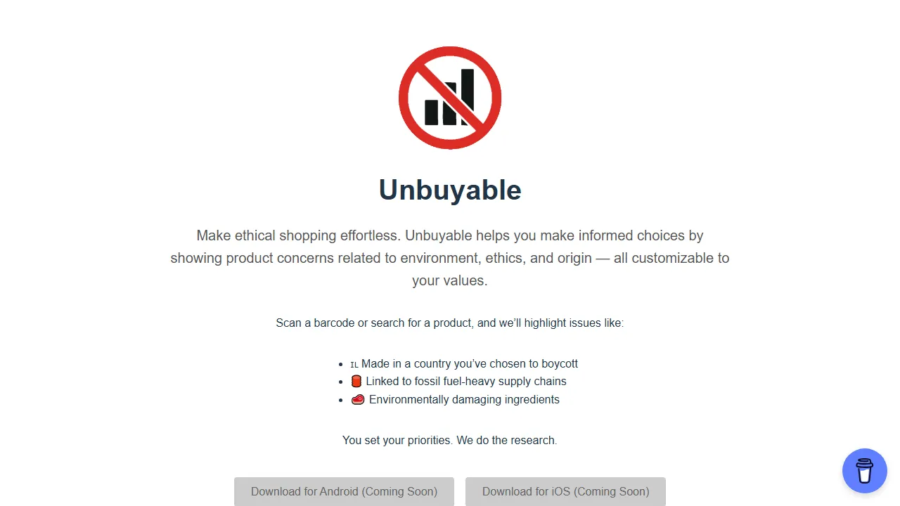 unbuyable.app - Ethical Product Scoring and Review screenshot