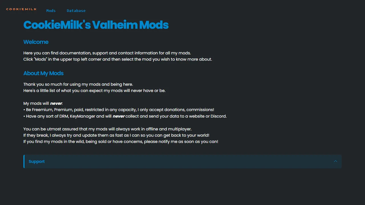 valheim.cookiemilk.se - Valheim Game Mods and Support Community screenshot