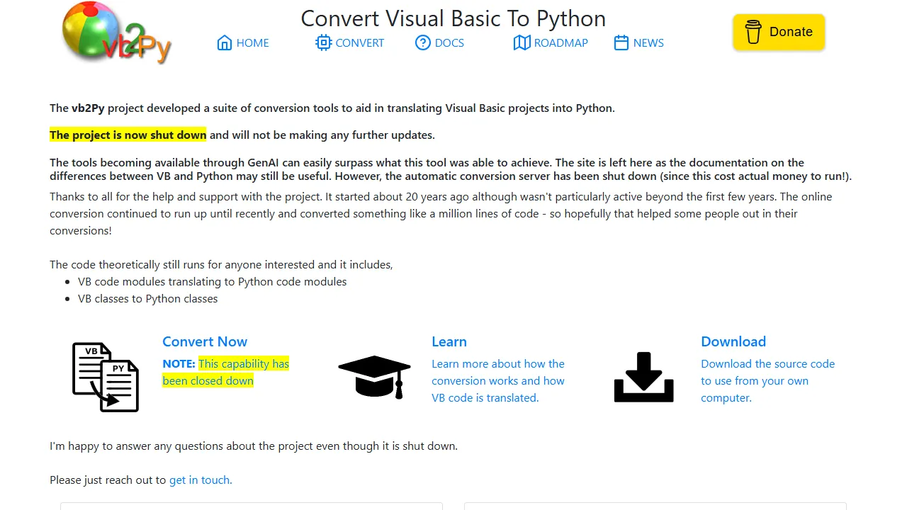 vb2py.sourceforge.net - Code Conversion Tool - Support Development screenshot