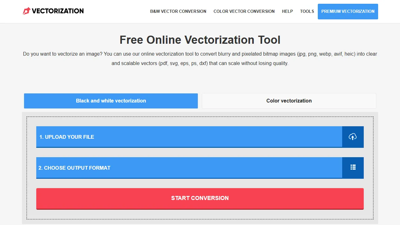 vectorization.eu - Free Online Photo to Vector Converter Tool screenshot