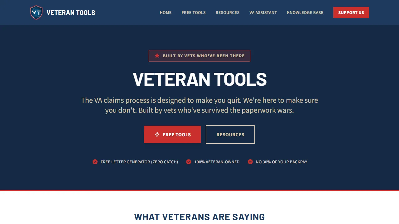 veterantools.com - Free Veteran Benefits Letter Generator Tool screenshot