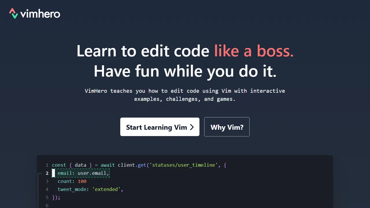 vim-hero.com - Fun and Exciting Vim Learning Platform screenshot