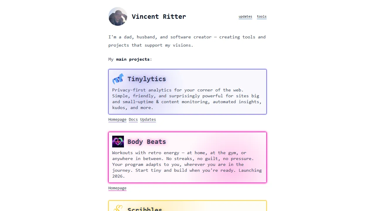 vincentritter.com - Indie App Developer and Creator screenshot