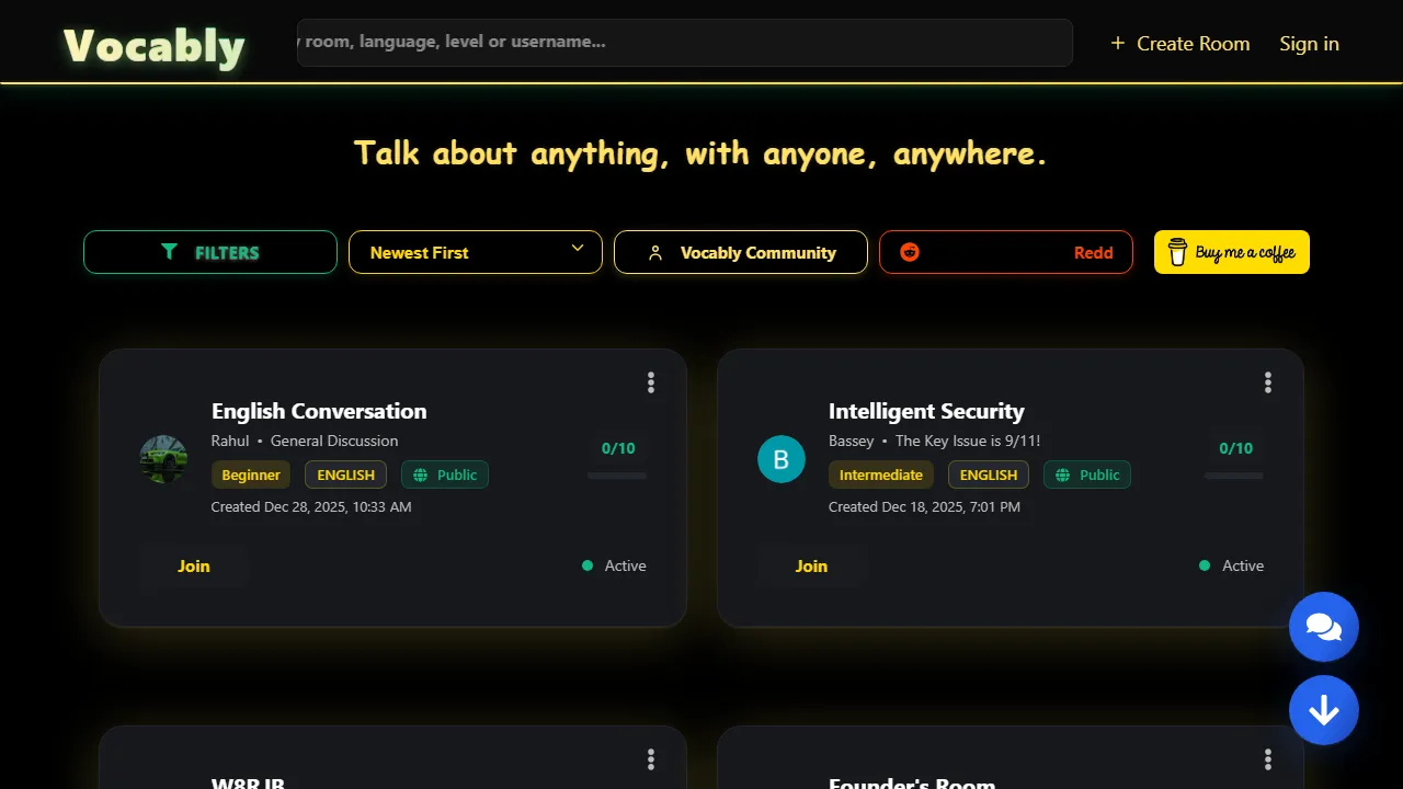 vocably.chat - Free Language Learning Voice Chat Platform screenshot
