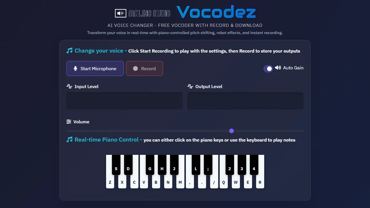 vocodez.com - Audio Effects Apps Using Web Audio screenshot