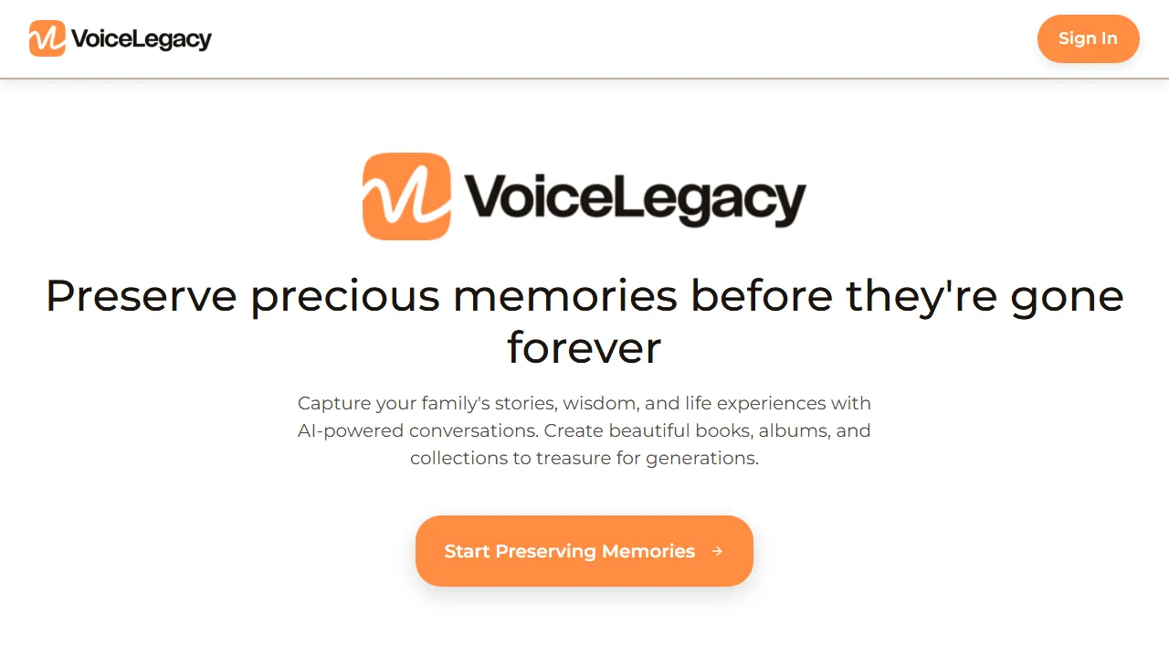 voicelegacy.app - AI Voice Conversation Family History Tool screenshot