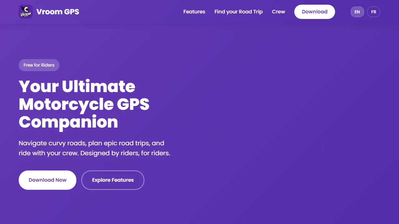 vroom-gps.com - Motorcycle GPS App for Scenic Routes screenshot