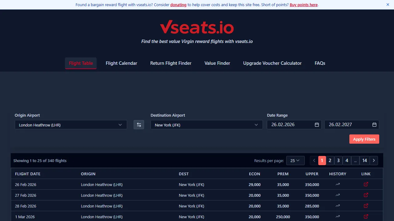vseats.io - Reward Flight Finder for Virgin Atlantic screenshot