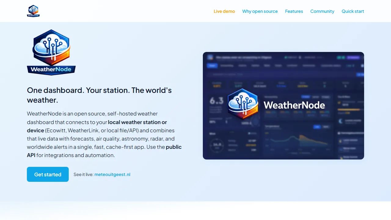 eathernode.dev - Open Source Weather Station Dashboard Software screenshot