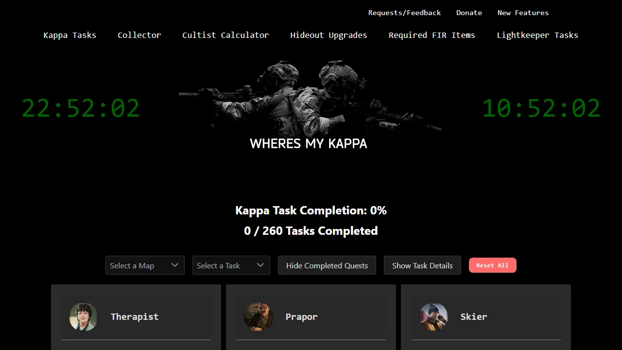 heresmykappa.com - Escape From Tarkov Game Progress Tracker screenshot