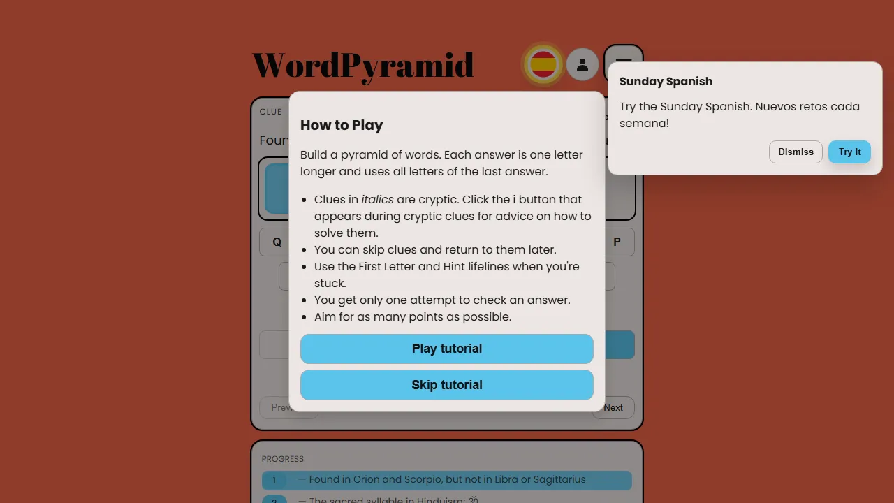 ord-pyramid.web.app - Mini Cross Word Game Online Daily Puzzle screenshot