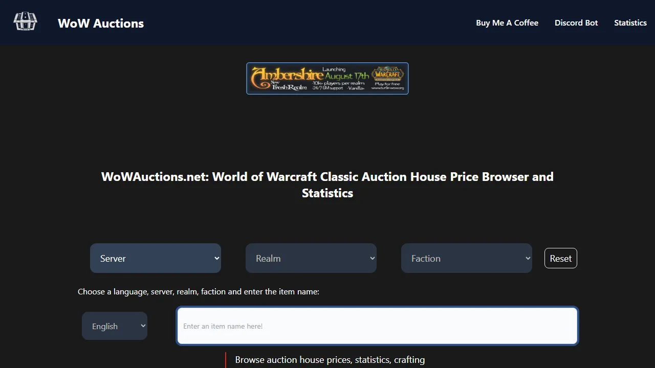 owauctions.net - WoW Auction Browser - Find Rare Items screenshot