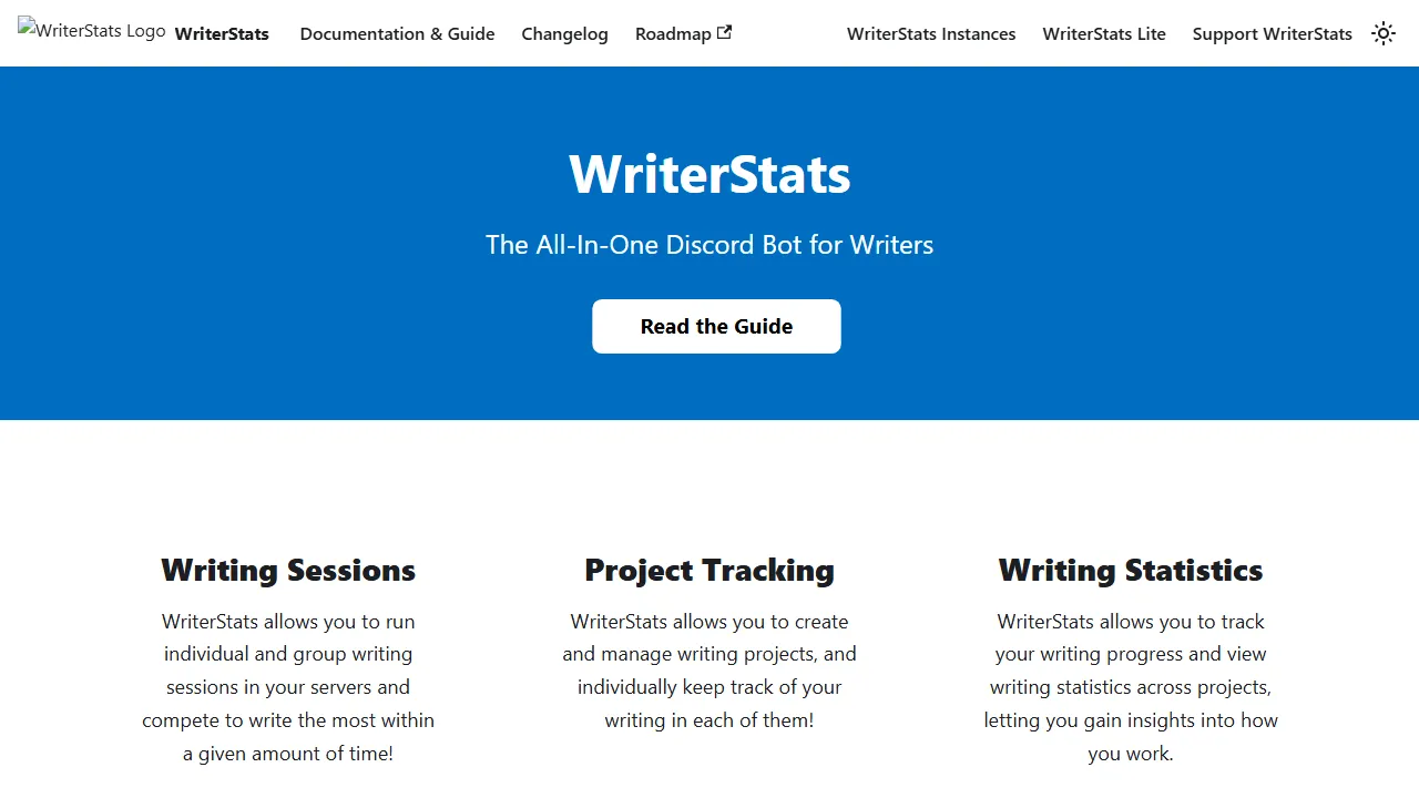 riterstats.com - Discord Writing Bot for Tracking Writing Goals screenshot