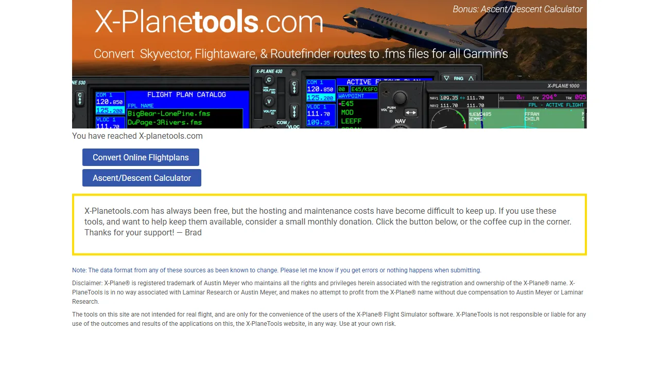 x-planetools.com - X-Plane Flight Simulator Freeware Tools screenshot