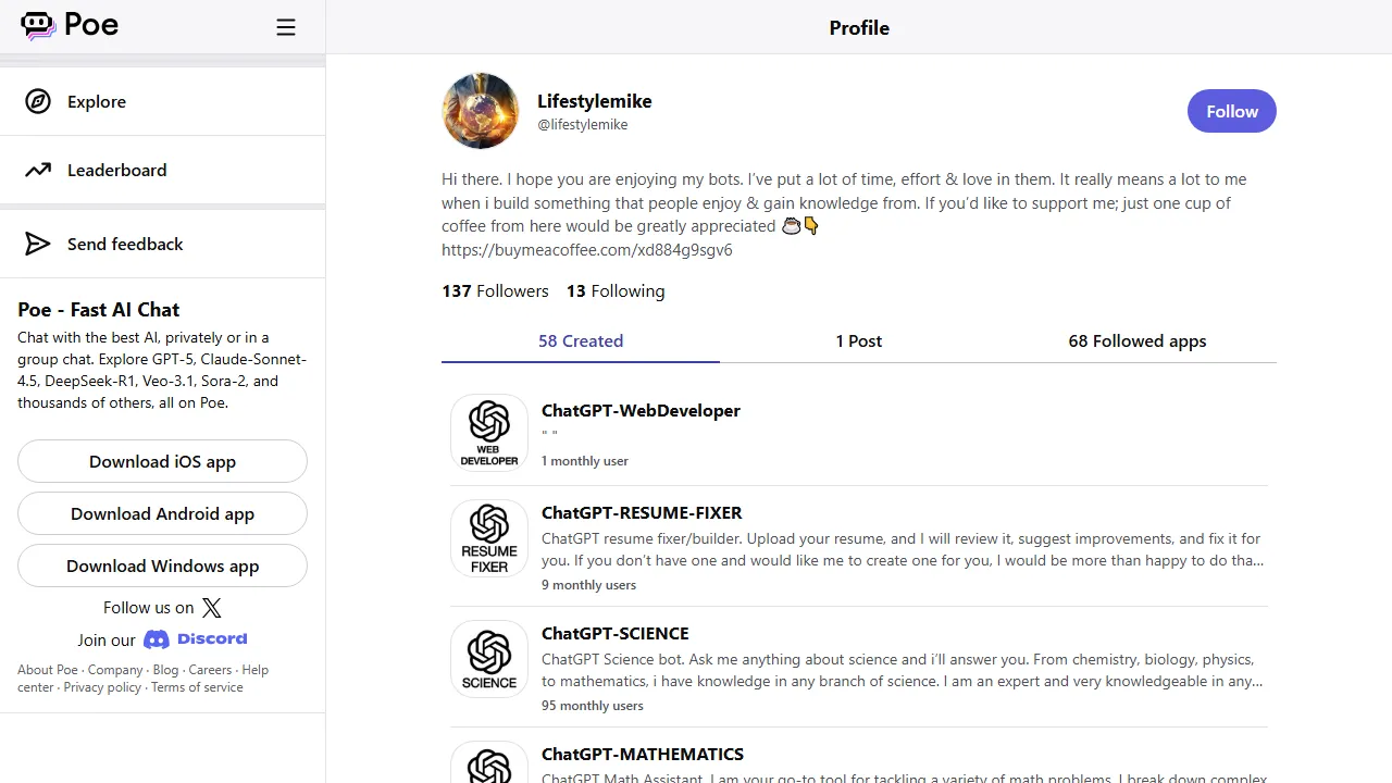 lifestylemike - AI Chatbot Creation Platform Online screenshot