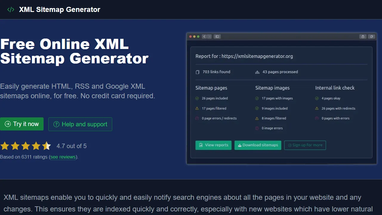 xmlsitemapgenerator.org - Free Online Sitemap Generator for Google screenshot