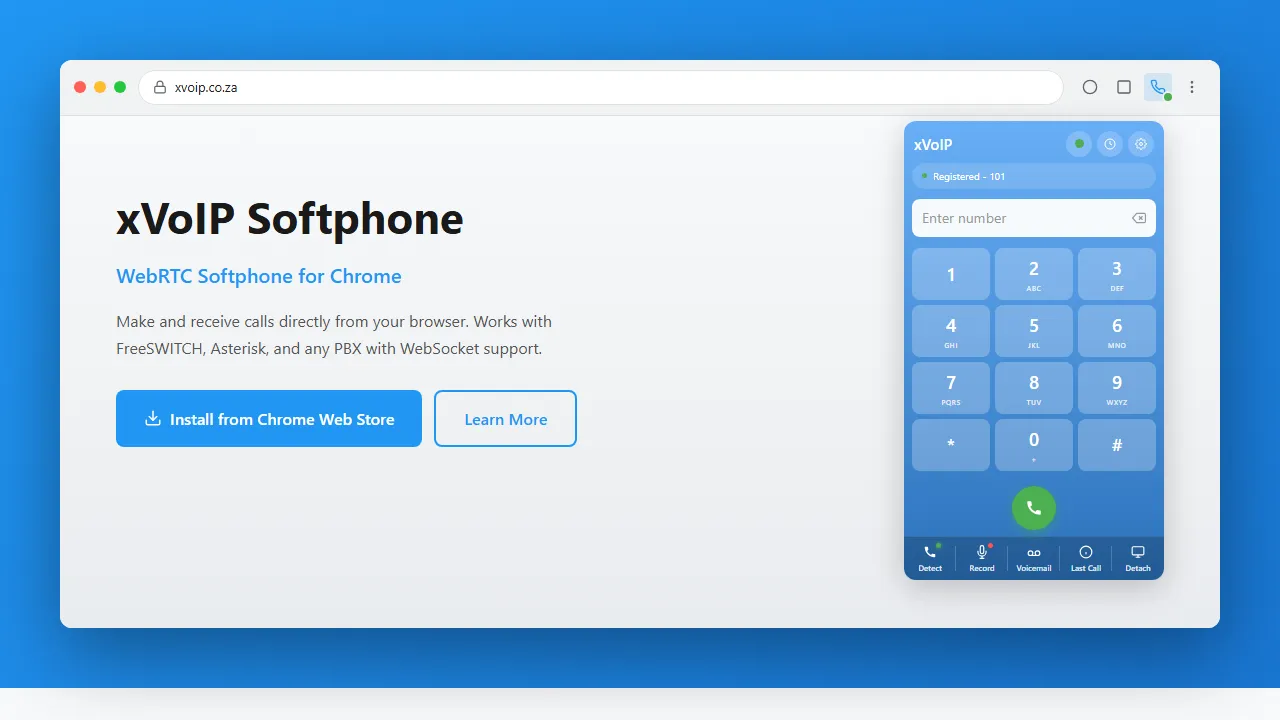 xvoip.co.za - Free WebRTC Softphone Extension for Chrome screenshot
