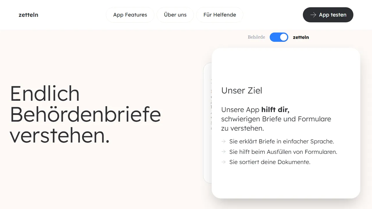 zetteln.app - Document Simplification and Form Assistant screenshot