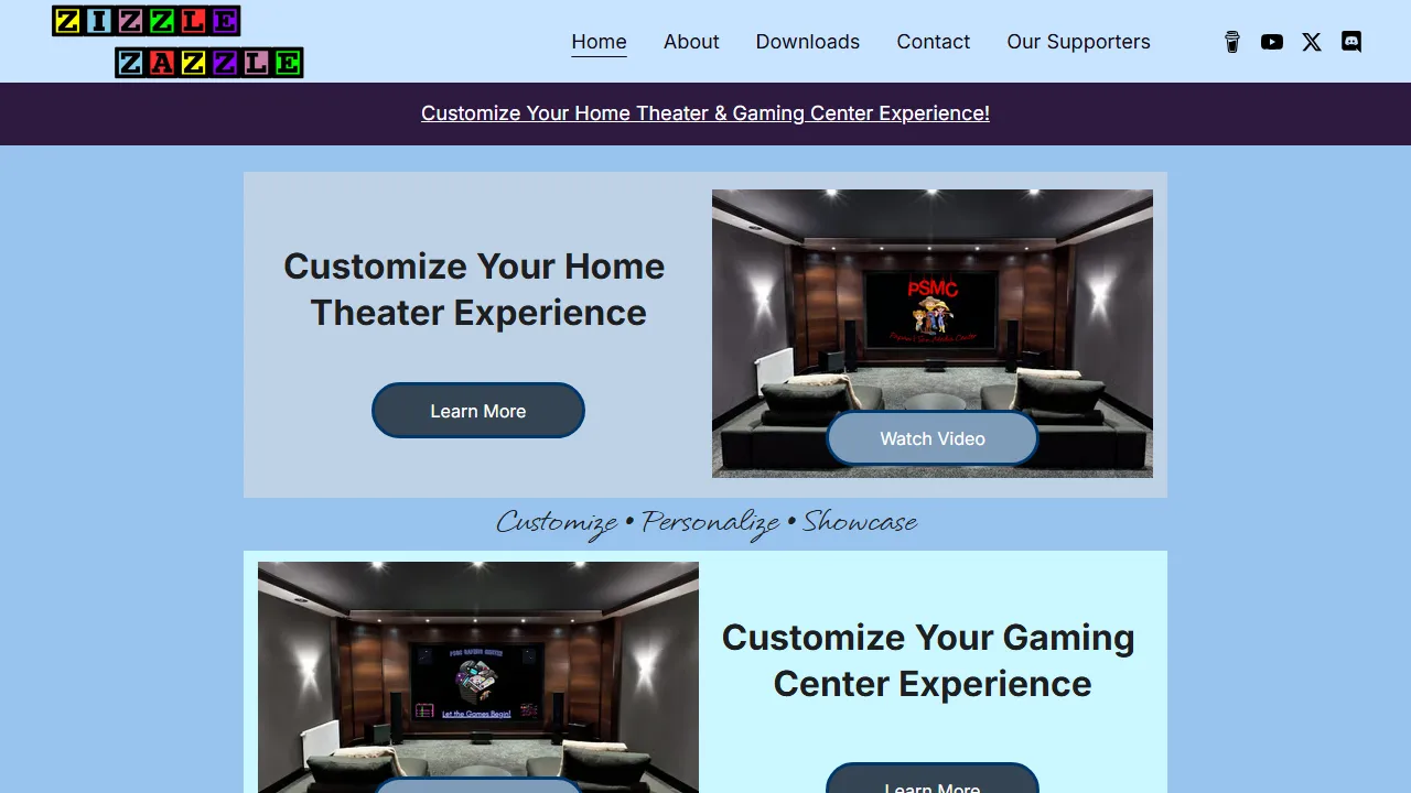 zizzlezazzle.com - Custom Themes and Media Center Solutions screenshot